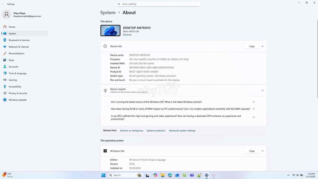Acer Nitro 5 AN515-56 i5-11300H. Mua bán Laptop tại Quận Bắc Từ Liêm Hà Nội được đăng bởi chanchan hình 1