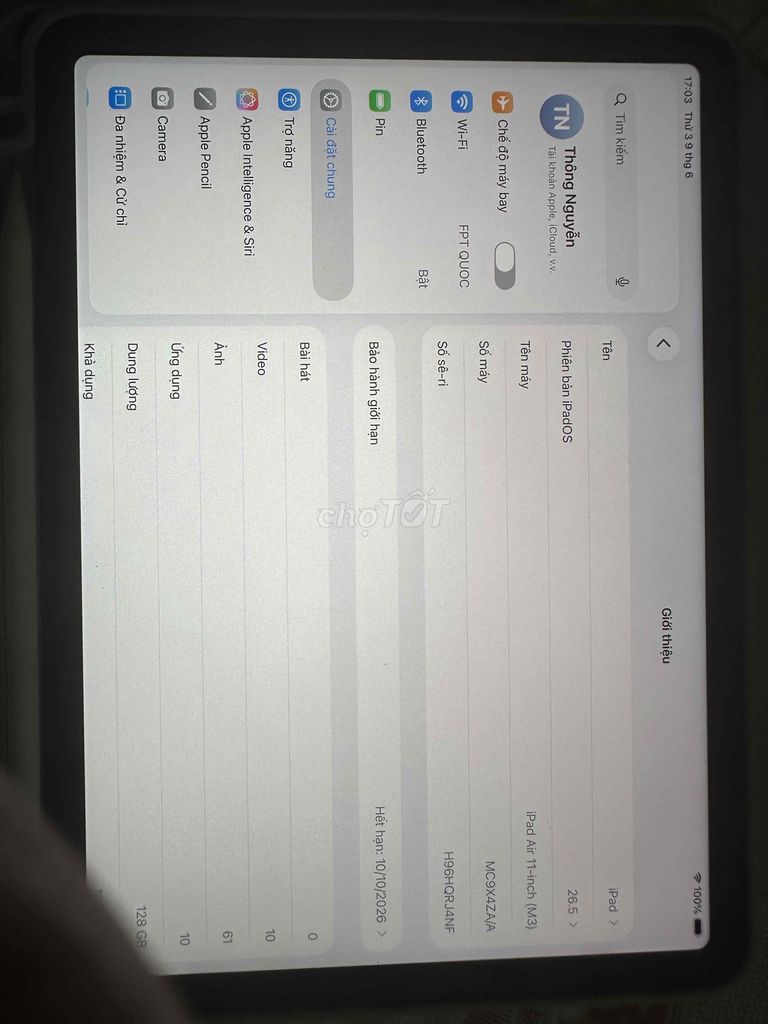 Apple iPad 11 M3 128GB. Mua bán Máy tính bảng tại Thành phố Thủ Dầu Một Bình Dương được đăng bởi Thông Nguyễn hình 1