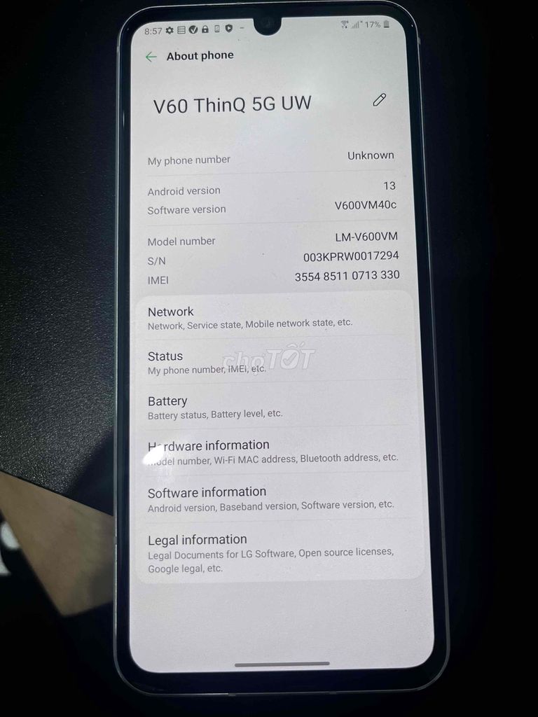 LG V60 ThinQ 5G Trắng hở lưng. Mua bán Điện thoại tại Quận Ngũ Hành Sơn Đà Nẵng được đăng bởi J_cool hình 1