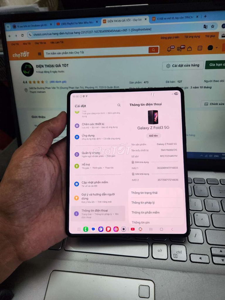 SAMSUNG Z FOLD 3 12GB.256GB SNAP 888 2 SIM VN ZIN. Mua bán Điện thoại tại Quận Bình Thạnh Tp Hồ Chí Minh được đăng bởi Dân Mobile hình 1