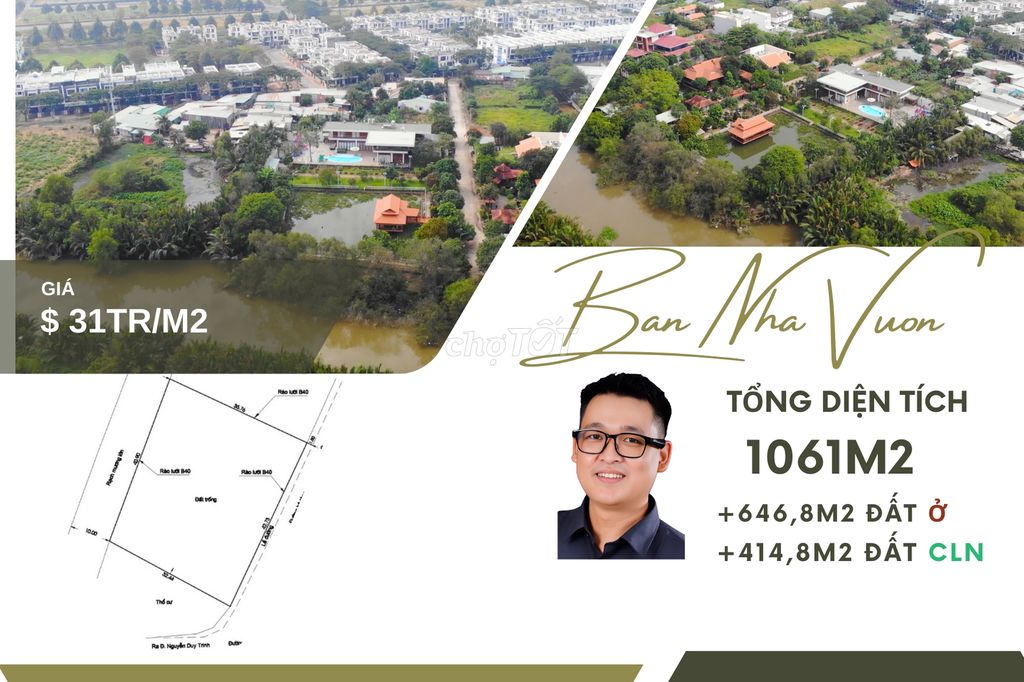 Bán 1062m2 đất bao gồm 647m2 đất ở và 415 đất CLN, khu biệt thự