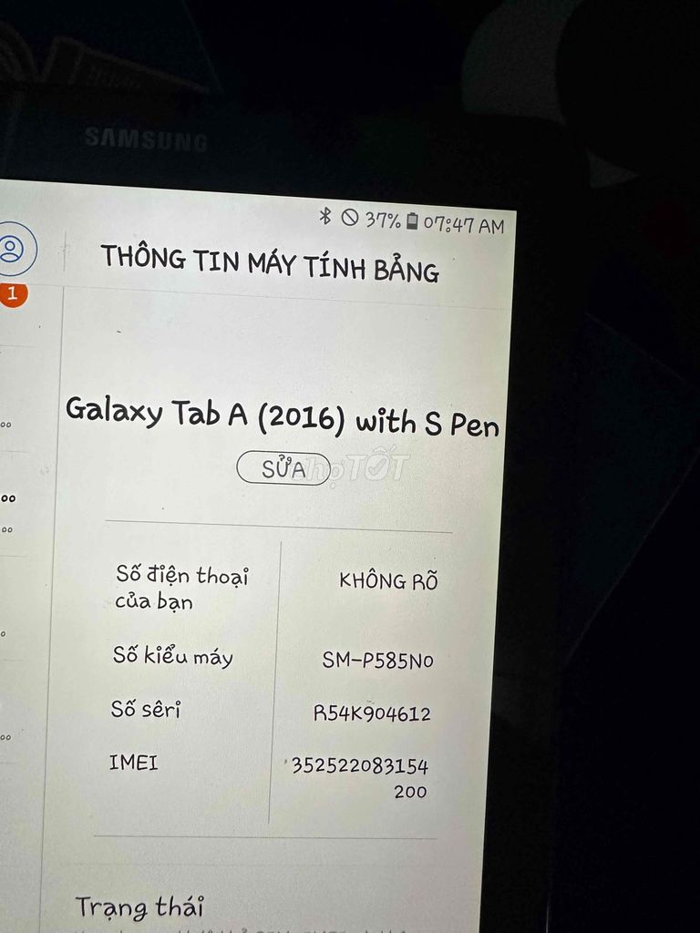 Samsung Galaxy Tab A (2016) Đen. Mua bán Máy tính bảng tại Thành phố Biên Hòa Đồng Nai được đăng bởi Anh Phạm hình 1