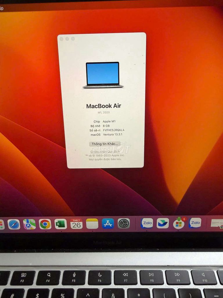 Apple MacBook Air M1 8GB/256GB Bạc Like New. Mua bán Laptop tại Quận 10 Tp Hồ Chí Minh được đăng bởi Hào Nguyễn hình 1