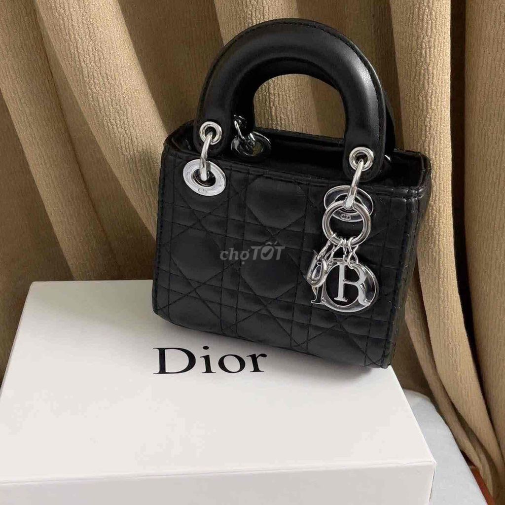 Túi DIOR vân 3 da trơn size 14 mini (full box)