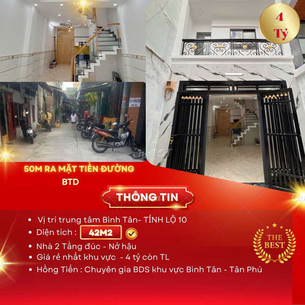 Bán nhà Tỉnh Lộ 10- Hẻm oto thông - DT 4m×10m - Nở Hậu - Giá 4tỷ TL