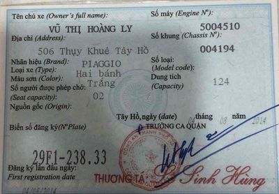 Piaggio Vespa 2014 124cc Trắng