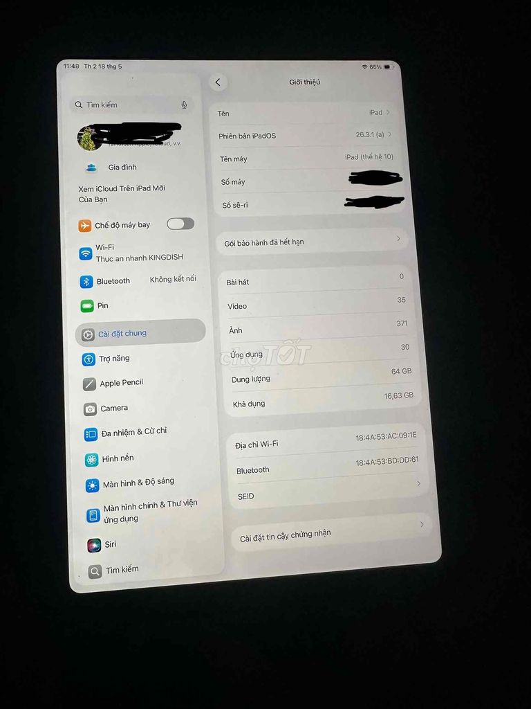 Apple iPad Gen 10 64GB Chưa sửa chữa. Mua bán Máy tính bảng tại Quận Ngũ Hành Sơn Đà Nẵng được đăng bởi tìm chủ  hình 1