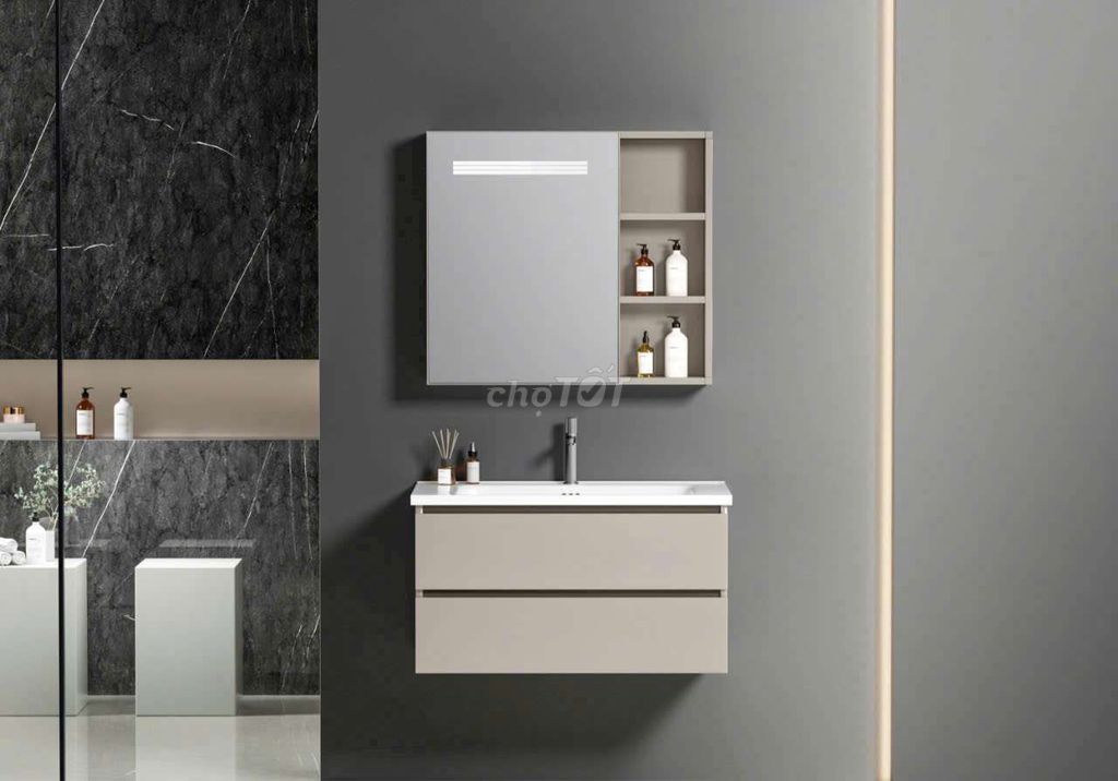 Combo tủ lavabo ngăn kéo gương đèn vòi xả