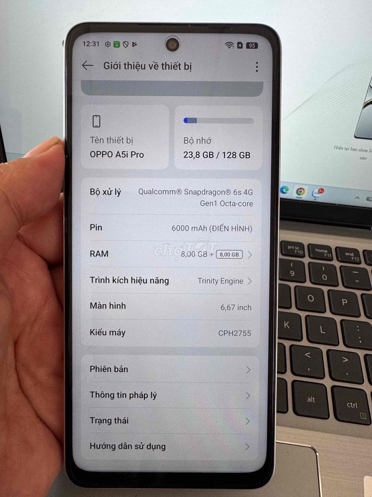 Oppo A5i Pro 128GB Trắng. Mua bán Điện thoại tại Quận 6 Tp Hồ Chí Minh được đăng bởi QUỐC THIÊN BÁN GÓP 0 ĐỒNG  hình 1