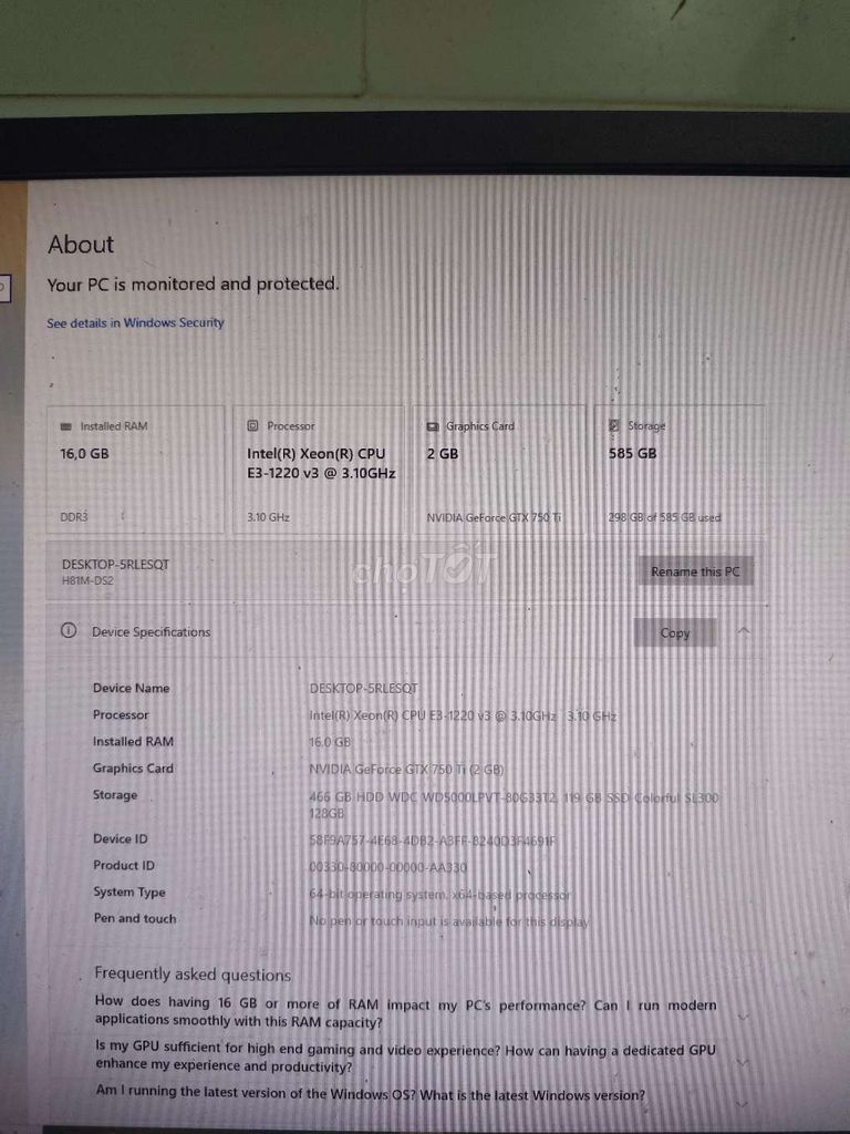 bộ PC Xeon E3-1220v3,750ti, ssd120gb vs hdd500gb. Mua bán Máy tính để bàn tại Huyện Vĩnh Cửu Đồng Nai được đăng bởi Trần Hữu Quang hình 1