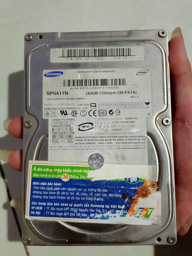 Ổ cứng Samsung SP0411N 40GB PATA. Mua bán Linh kiện (RAM, Card...) tại Huyện Bình Xuyên Vĩnh Phúc được đăng bởi Gia Long hình 1