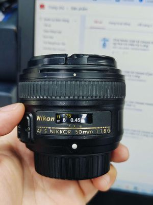 Nikon 50 F1.8G đầy đủ nắp hood, kính đẹp
