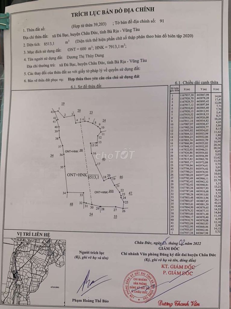 Cần bán hơn 9.2 sào vườn cây ăn trái đá bạc châu đức tc600m2 giá 7.2ty