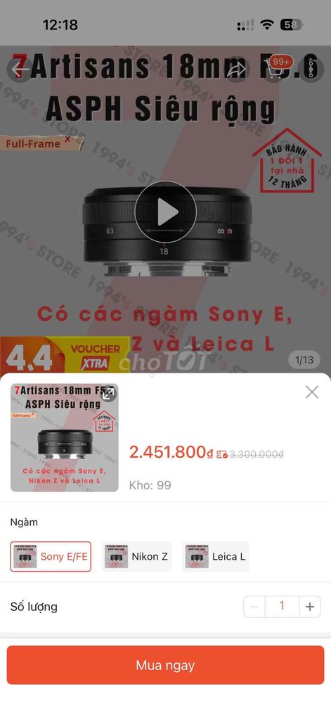 Ống kính 7Artisans 18mm F5.6 ASPH. Mua bán Máy ảnh, Máy quay tại Quận Hải Châu Đà Nẵng được đăng bởi Đặng Tuấn Hùng hình 1