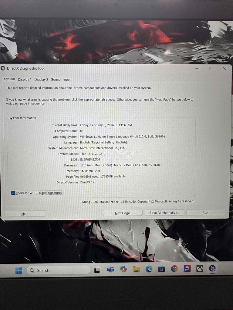 LAPTOP MSI THIN 15 B12UCX I5-12450H. Mua bán Laptop tại Huyện Hóc Môn Tp Hồ Chí Minh được đăng bởi Nguyễn Duy Phương hình 1