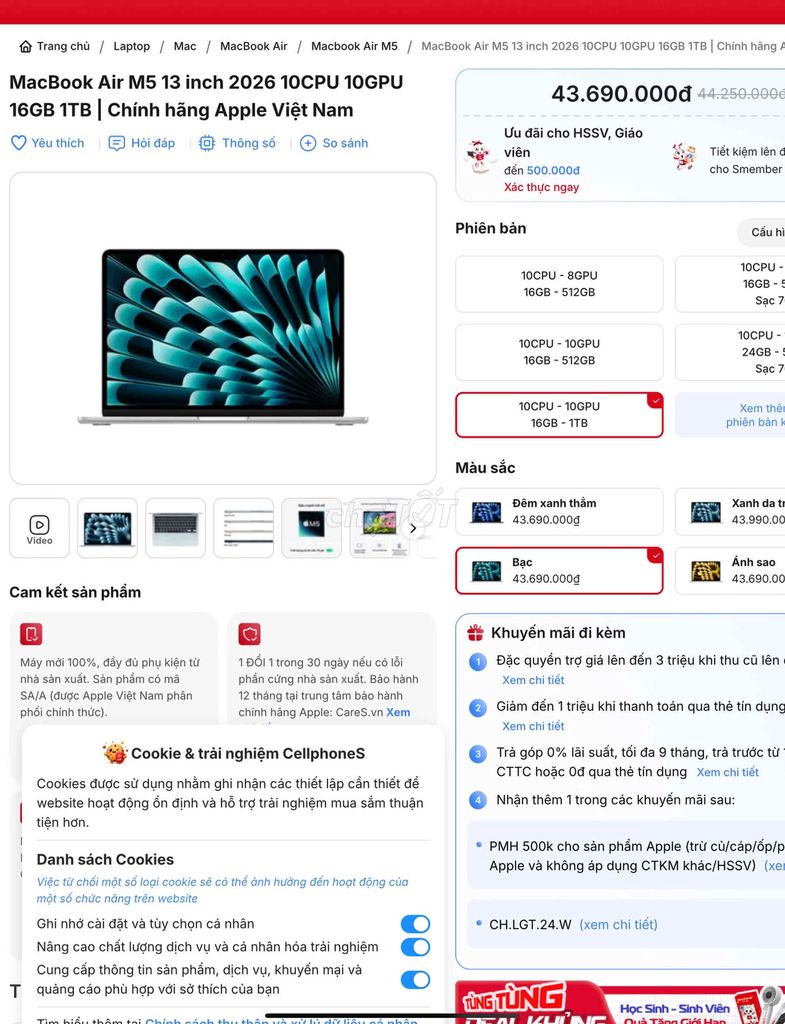 Apple MacBook Air M5 16GB/1TB Silver Việt Nam. Mua bán Laptop tại Quận Ngũ Hành Sơn Đà Nẵng được đăng bởi sơn nguyễn hình 1