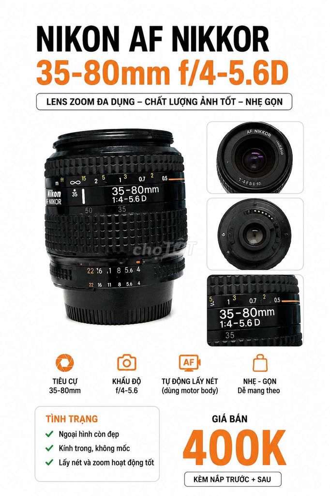 Ống kính Nikon AF Nikkor 35-80mm. Mua bán Máy ảnh, Máy quay tại Thành phố Dĩ An Bình Dương được đăng bởi Sinh Viên hình 1
