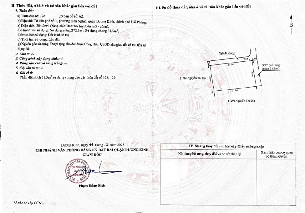 Cần bán Lô đất trong ngõ 60 Hòa Nghĩa, quận Dương Kinh, Hải Phòng.