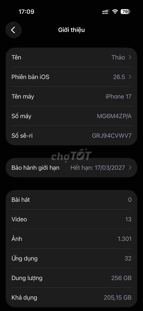 Apple iPhone 17 256GB Tím 99.9%. Mua bán Điện thoại tại Thành phố Mỹ Tho Tiền Giang được đăng bởi nhi hào hình 1