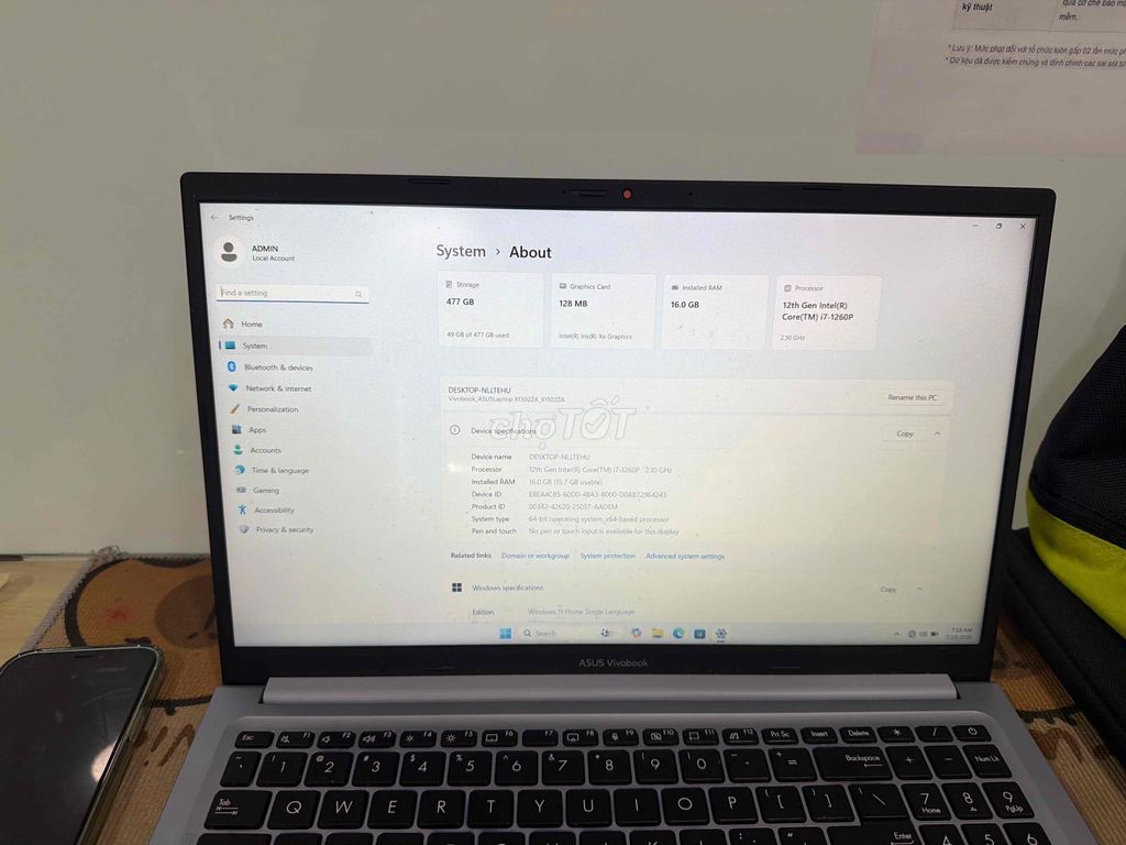 Asus Vivobook 15 X1502ZA ( i7-1260P/16gb/512gb)97%. Mua bán Laptop tại Quận 8 Tp Hồ Chí Minh được đăng bởi khánh minh nguyễn hình 1