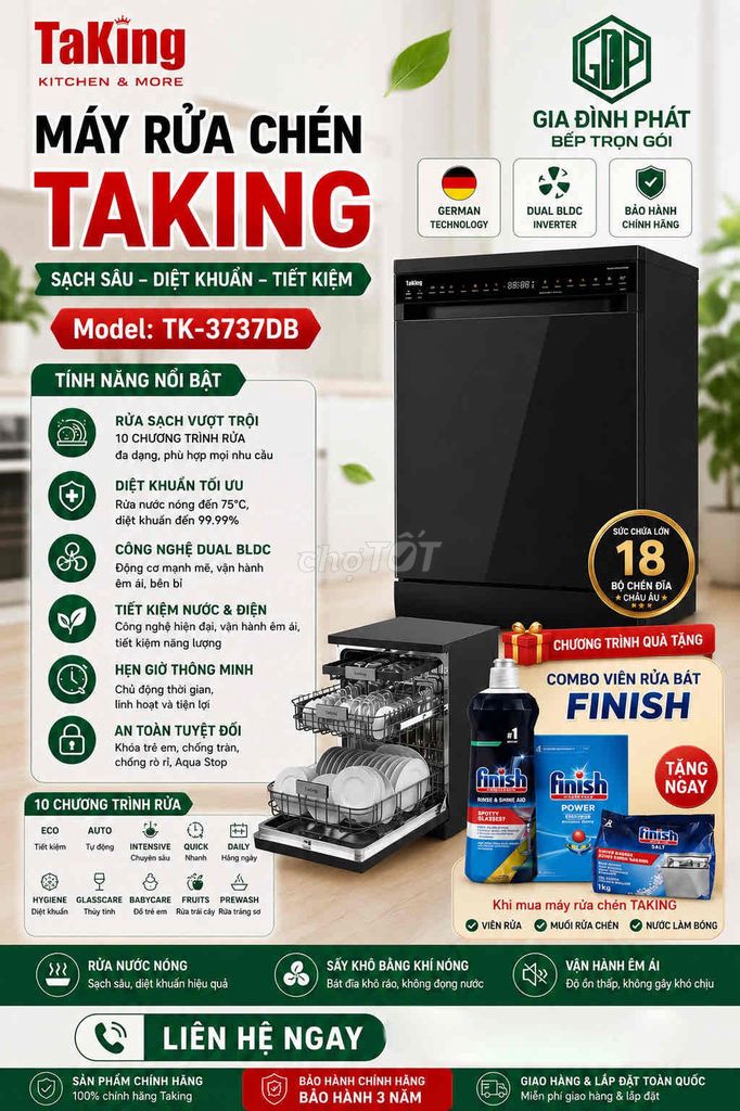 Máy rửa chén Taking TK-3737DB Dung Tích 18 Bộ. Mua bán Bếp, lò, đồ điện nhà bếp tại Quận Ngũ Hành Sơn Đà Nẵng được đăng bởi NỘI THẤT TRỌN GÓI GIA ĐÌNH PHÁT hình 1