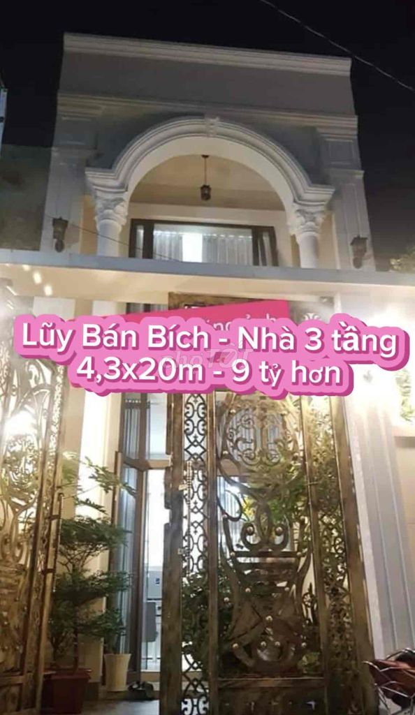 Lũy Bán Bích- Nhà 3 tầng - hẻm ô tô - diện tích 86m2 , sát mặt tiền