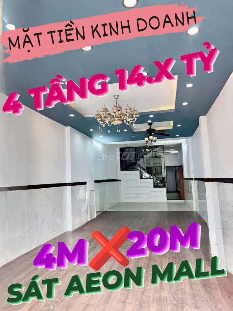 MẶT TIỀN TÂN QUÝ GÒ DẦU Sát Chợ TÂN HƯƠNG 4 Tầng 4M x 20M Hơn 14 ĐỒNG