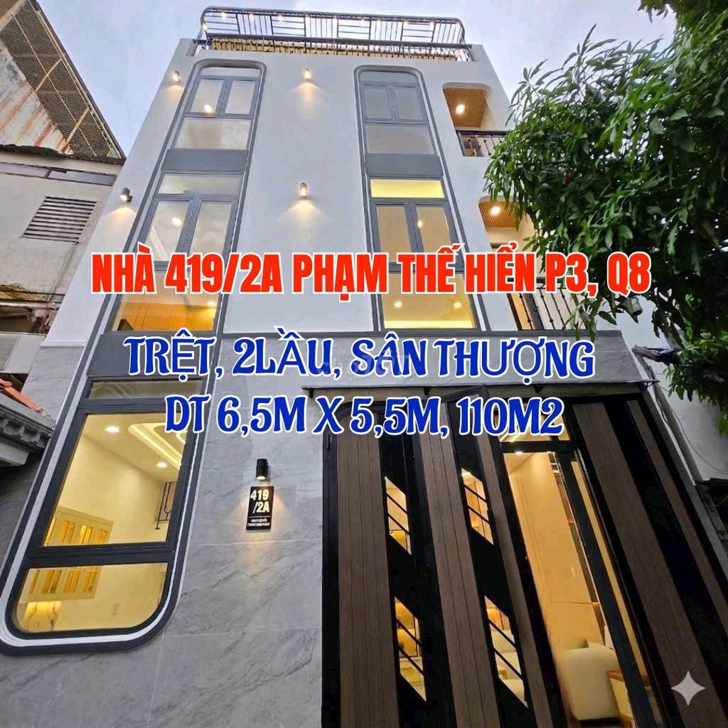 Nhà mới tuyệt đẹp, 4 tầng Hẻm 419 Phạm Thế Hiển, P3, Q8. N6,5m x D5,5m