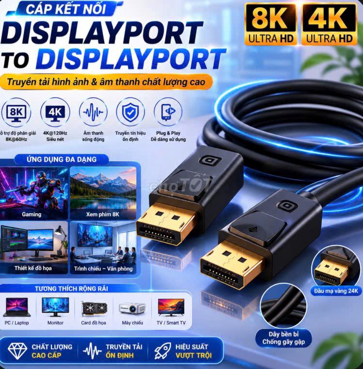 Cáp chuyển đổi DisplayPort 8K Đen. Mua bán Phụ kiện (Màn hình, Chuột...) tại Thành phố Thủ Đức Tp Hồ Chí Minh được đăng bởi Cũ Giá Rẻ hình 1