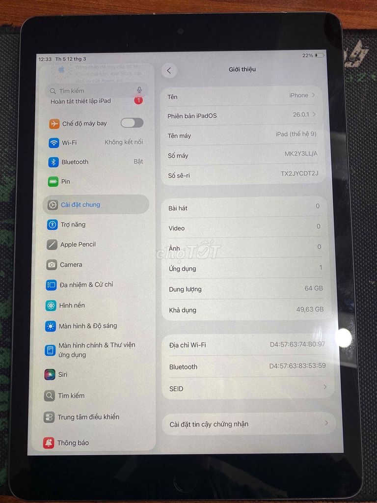 Apple iPad thế hệ 9 64GB Xám. Mua bán Máy tính bảng tại Quận Hoàng Mai Hà Nội được đăng bởi Nguyễn Xuân Mạnh hình 1