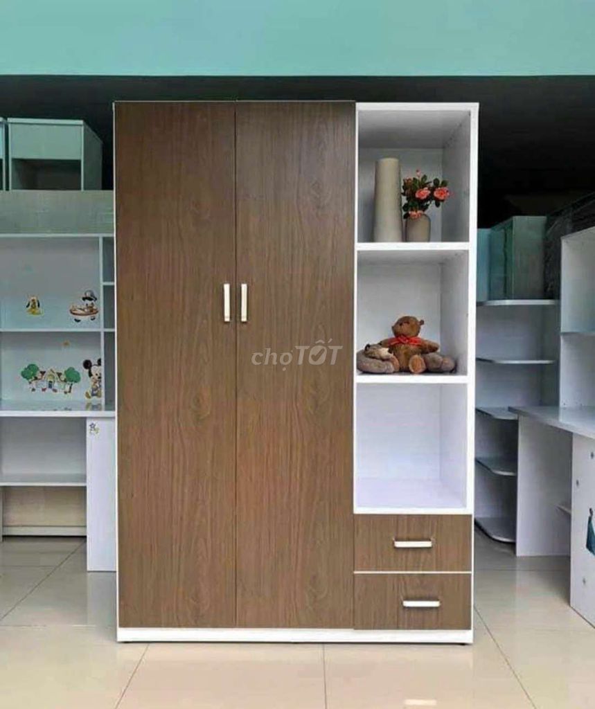 TỦ NHỰA 2 CÁNH 1 KỆ KHUNG TRẮNG CÁNH ÓC CHÓ