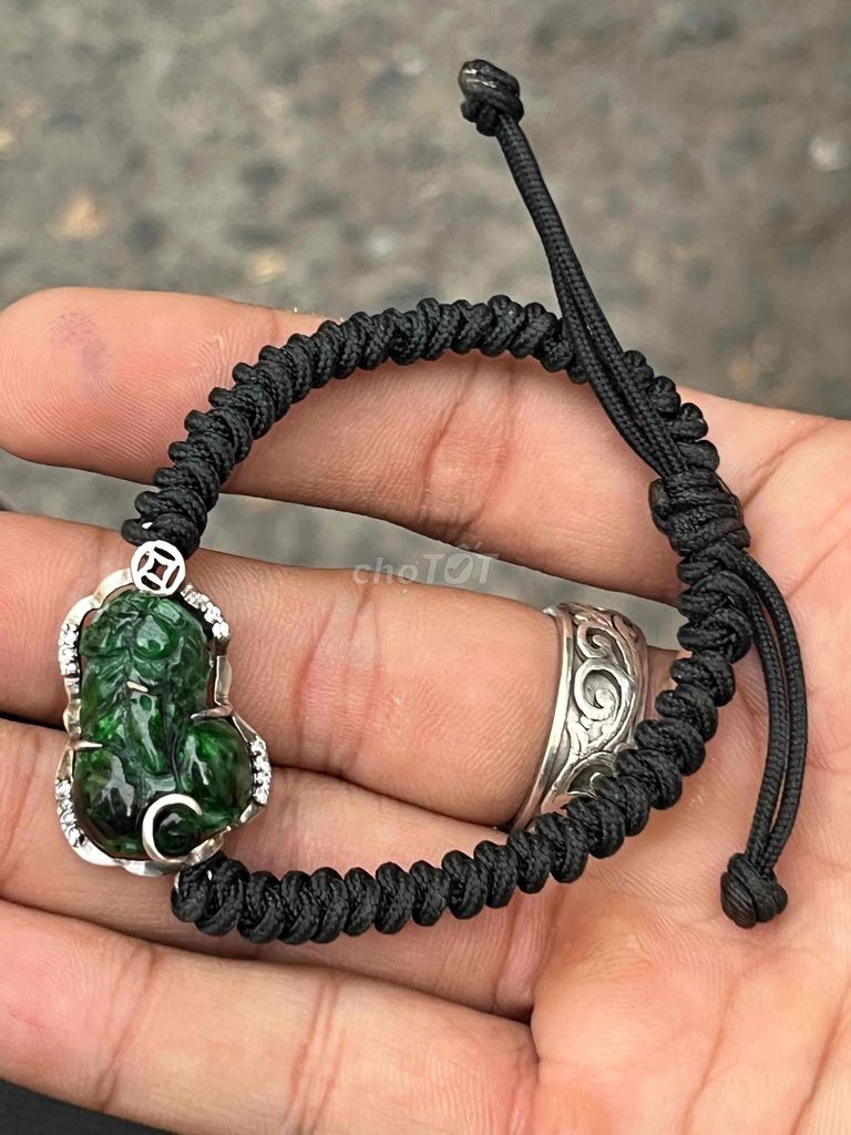 Vòng đeo Paracord tỳ hưu Cẩm thạch Bọc bạc đẹp độc