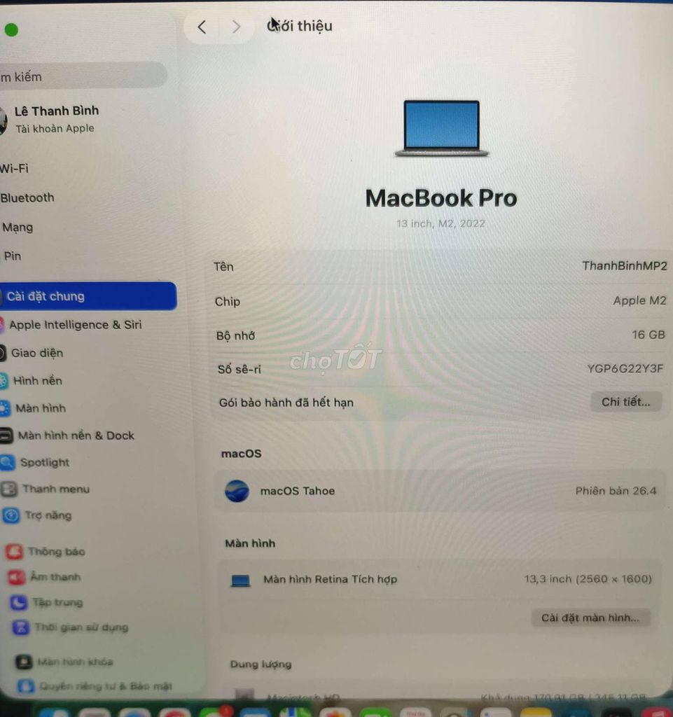 Apple MacBook Pro M2 13 inch 16GB/256GB 98%. Mua bán Laptop tại Quận Nam Từ Liêm Hà Nội được đăng bởi Lê Thanh Bình hình 1