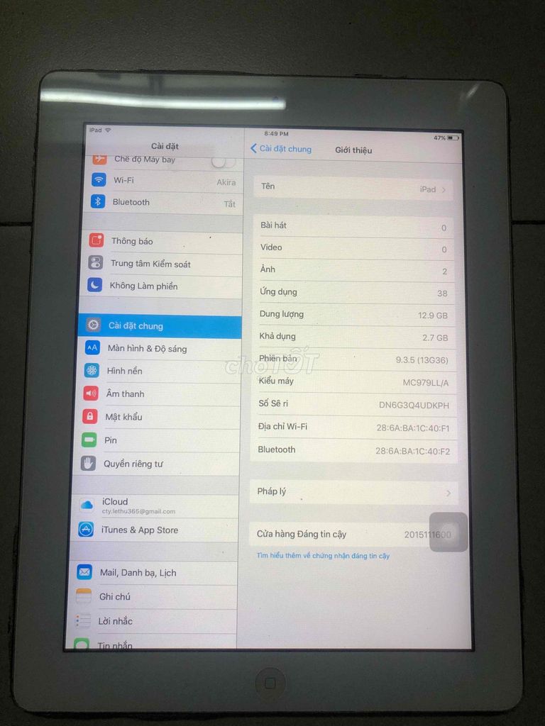 Ipad 2 ( Wifi ) MC979LL/A màn đẹp loa rè quên pass. Mua bán Máy tính bảng tại Quận 7 Tp Hồ Chí Minh được đăng bởi ĐồNhàThanhLý hình 3