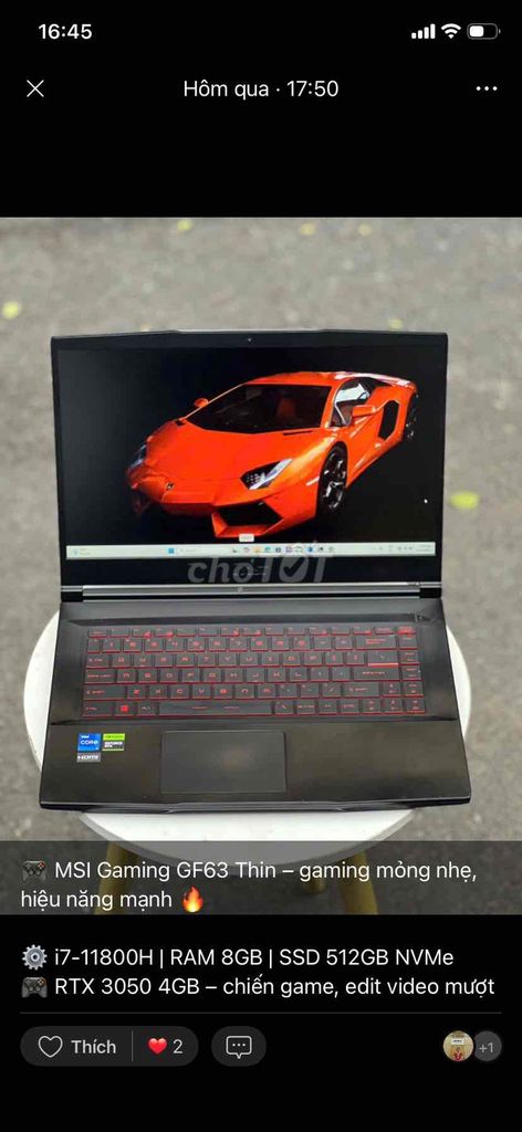 MSI GF63 Thin i7-11800H 15.6 inch 8GB/512GB. Mua bán Laptop tại Thành phố Biên Hòa Đồng Nai được đăng bởi TRƯƠNG HUY HOÀNG hình 1