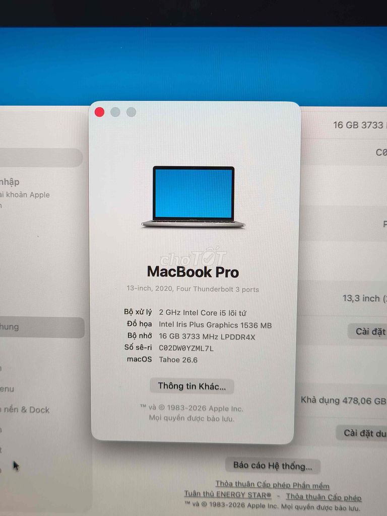 Apple Macbook Pro 2020 i5 13 inch 16GB/500GB Bạc. Mua bán Laptop tại Thành phố Đồng Xoài Bình Phước được đăng bởi THANH LÝ XE CŨ hình 1