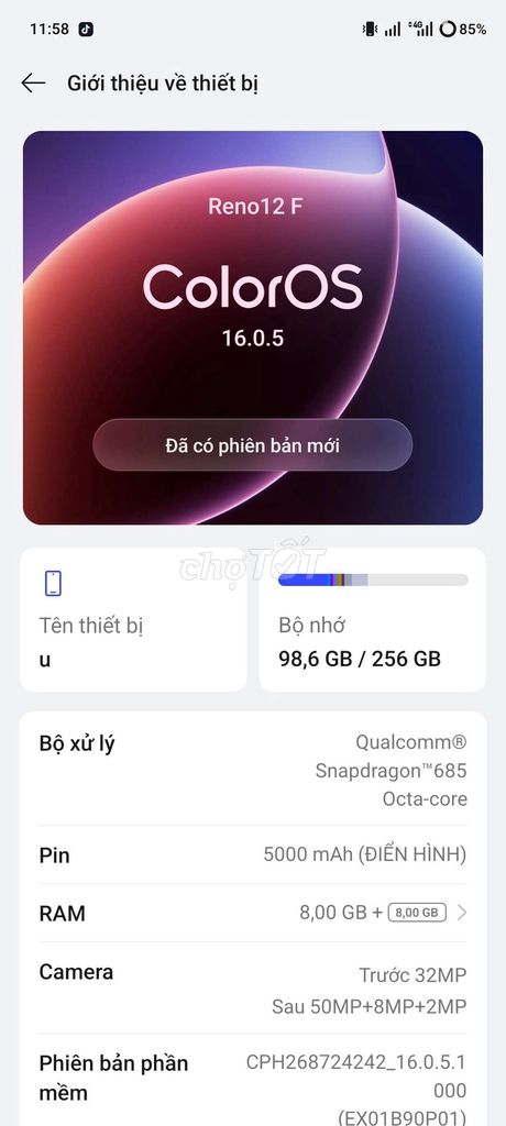 Oppo Reno12 F Xanh 256GB 8GB Snapdragon 685. Mua bán Điện thoại tại Huyện Gò Dầu Tây Ninh được đăng bởi vuu hình 1