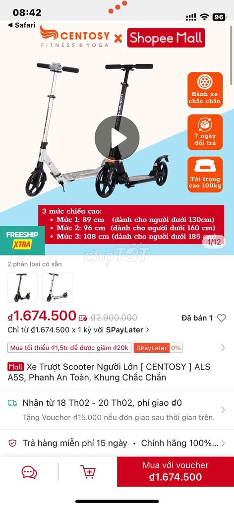 Scooter Chạy năng lượng CƠM Centosy HÃNG