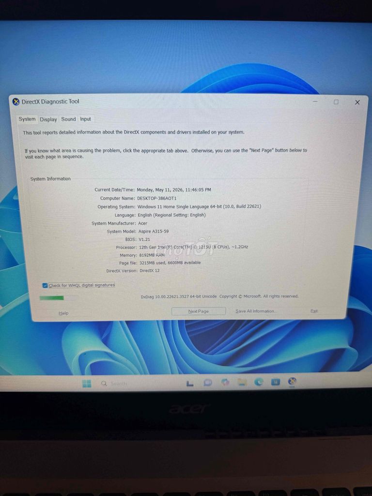 Acer Aspire A315-59 i3 8GB/256GB. Mua bán Laptop tại Huyện Hoài Đức Hà Nội được đăng bởi Hiếu hình 1