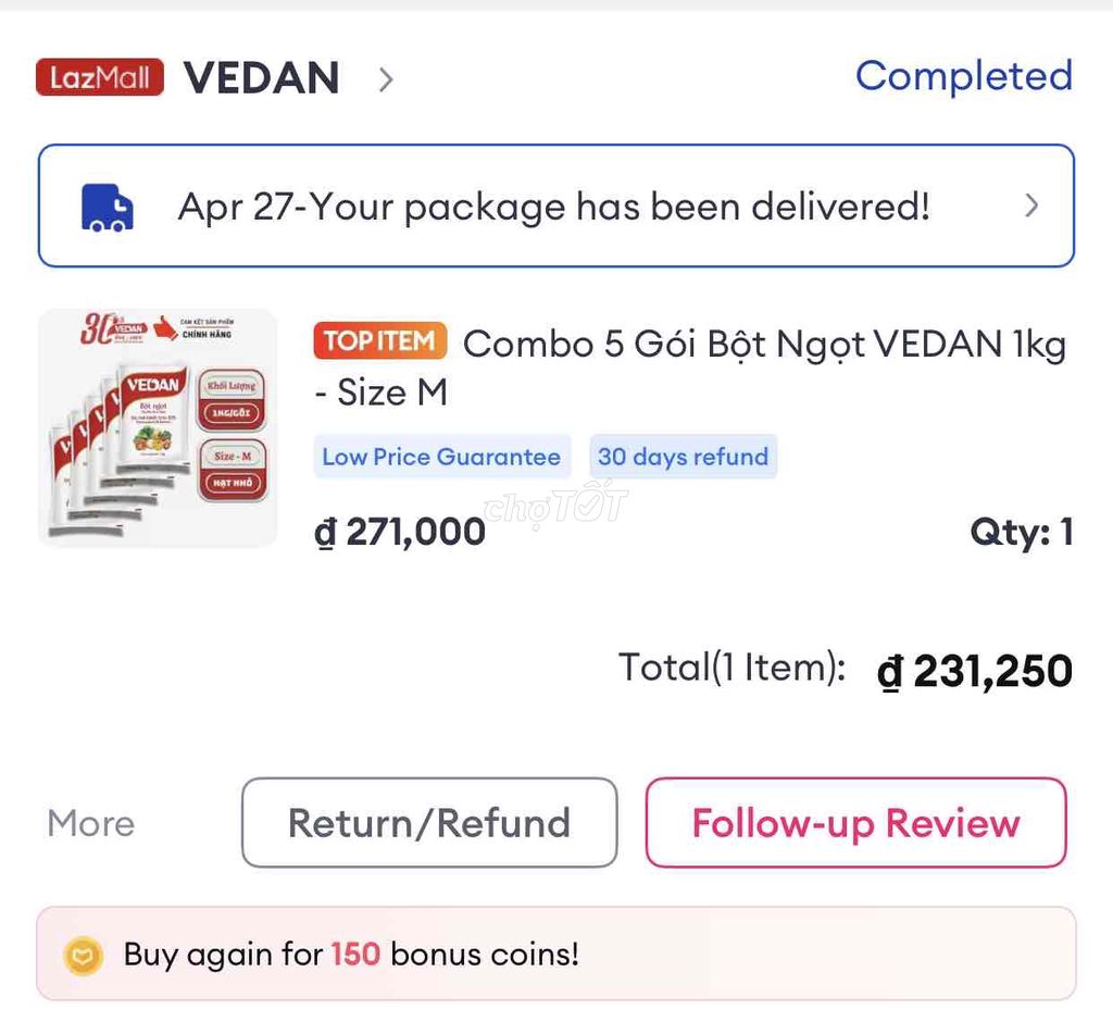thanh lý 2 gói bột ngọt vedan 1kg
