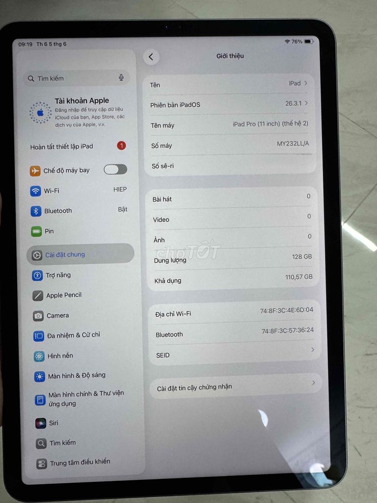 Apple iPad Pro 11 inch 128GB Xám. Mua bán Máy tính bảng tại Quận Tân Phú Tp Hồ Chí Minh được đăng bởi TRHIEP hình 1
