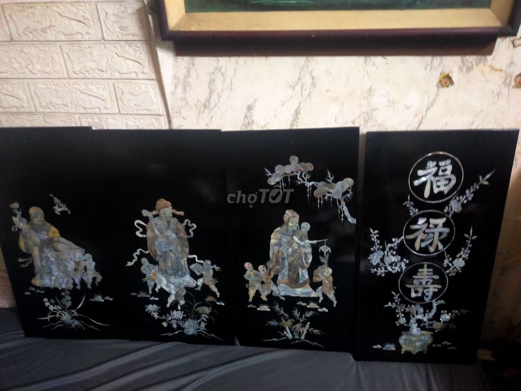 Tranh cẩn ốc Phúc Lộc Thọ Đen 4 tấm dài 1m2 cao60. Mua bán Đồ sưu tầm, đồ cổ tại Quận Tân Bình Tp Hồ Chí Minh được đăng bởi Tên chưa cung cấp hình 1