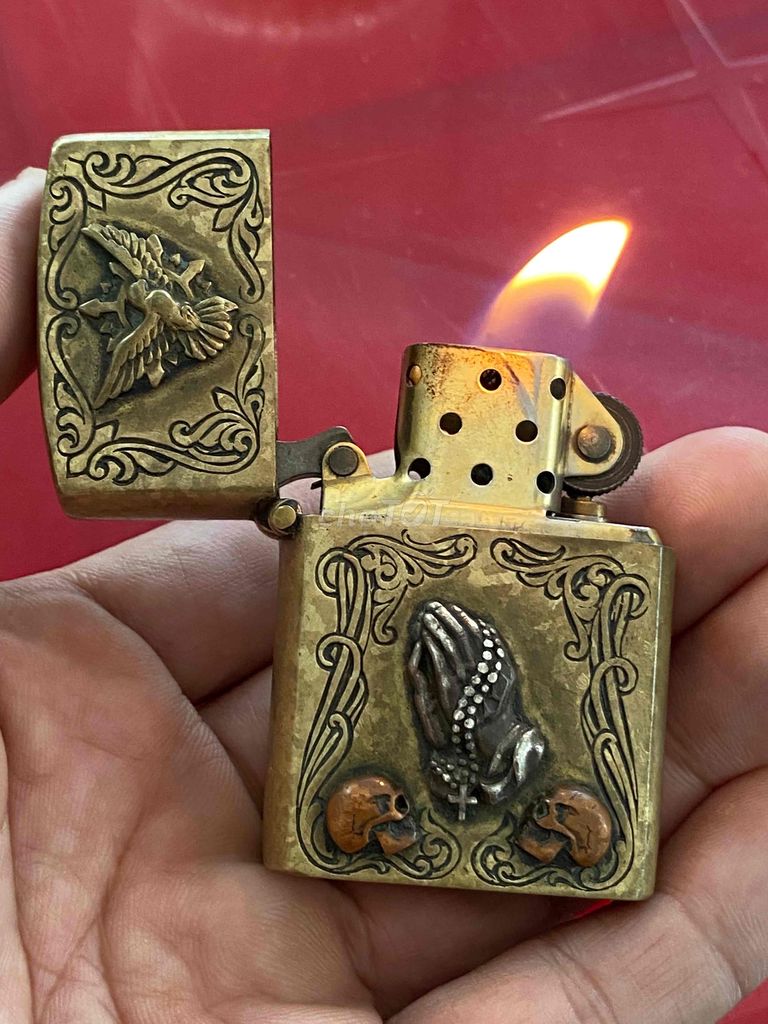 Zippo đồng khối bản giới hạn khảm tam khí