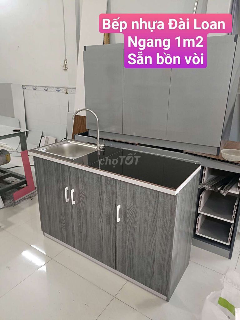 Tủ bếp nhựa Đài Loan ngang 1m2 - kèm phụ kiện