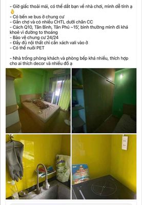 Share 1pn 1wc FULL NỘI THẤT INTERVER trong chung cư 2pn 2wc Bình Tân