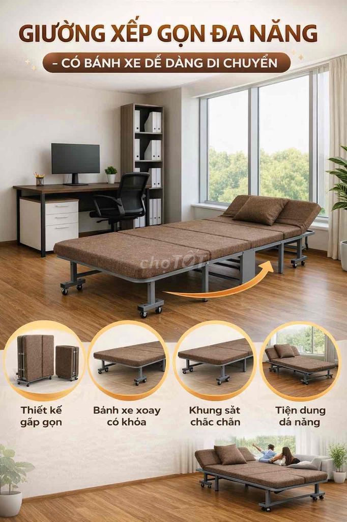 Giường gấp khung sắt có bánh xe. Mua bán Giường, chăn ga gối nệm tại Huyện Bình Chánh Tp Hồ Chí Minh được đăng bởi NamSan Furniture hình 1