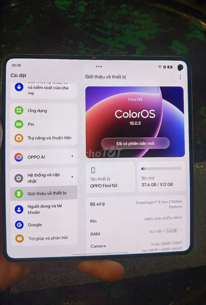 Oppo Find N3 16GB/512GB Trắng 99%. Mua bán Điện thoại tại Quận 10 Tp Hồ Chí Minh được đăng bởi Hoàng Gia Bảo Bảo hình 1