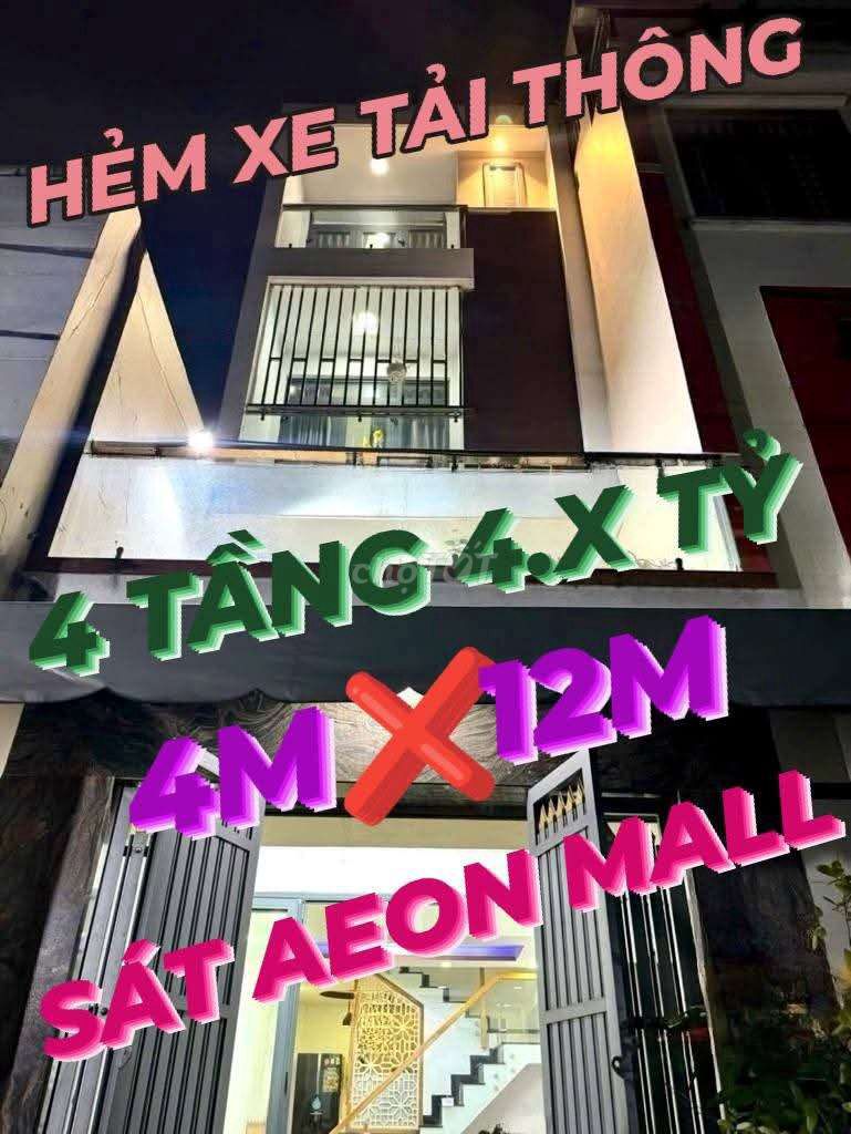 HẺM XE TẢI Thông ĐƯỜNG SỐ 12 Sát AEON 4 Tầng 4M12M NỞ HẬU Hơn 4 ĐỒNG