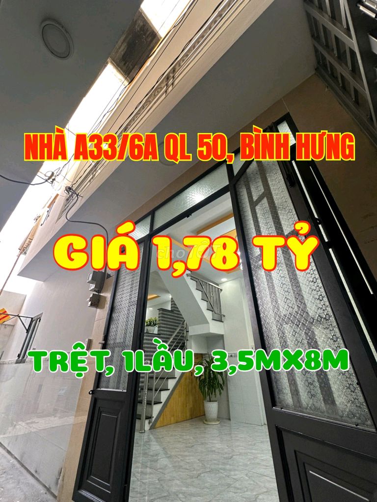 Nhà mới tuyệt đẹp, A33/ Quốc Lộ 50, Hẻm Cầu số 5, Ấp 1, xã Bình Hưng.