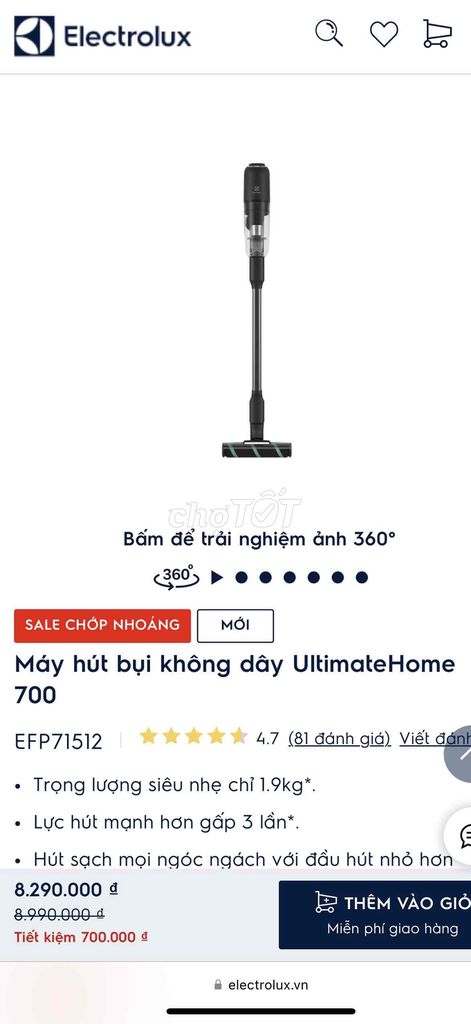 Máy hút bụi không dây Electrolux UltimateHome 700